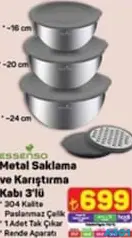 ESSENSO METAL SAKLAMA VE KARIŞTIRMA KABI 3'LÜ
